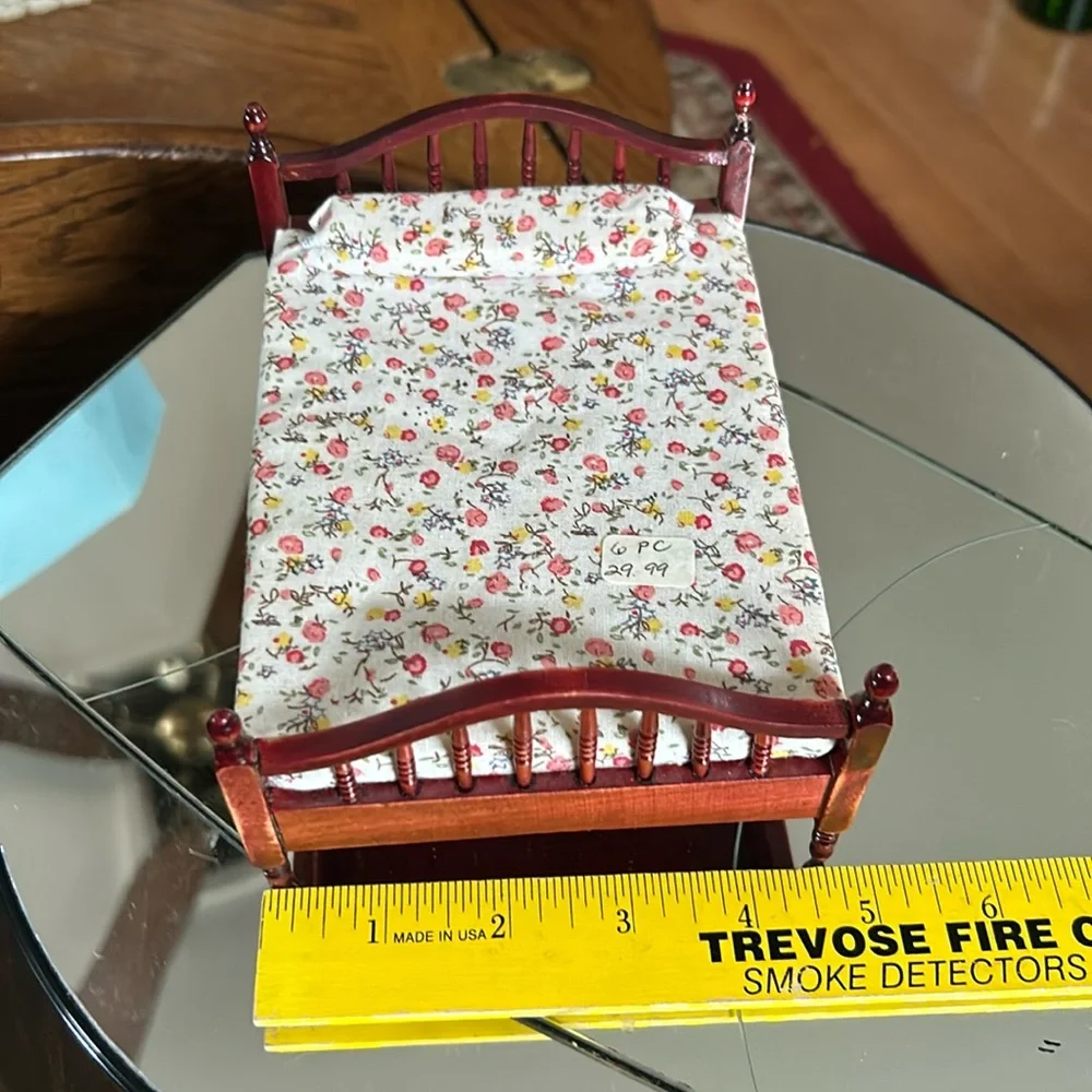 Vintage Cherry Wood Dollhouse Bed